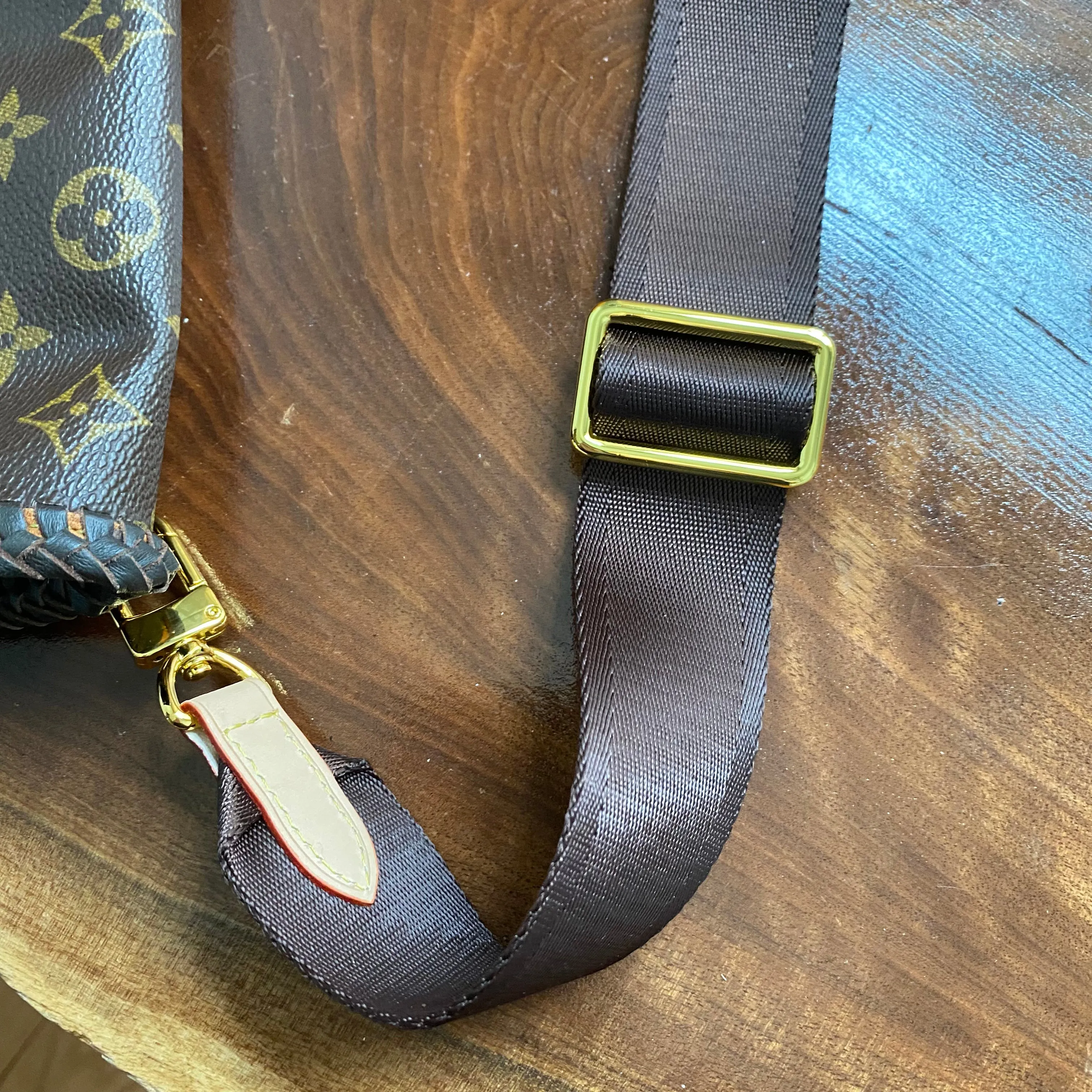 The Peacock Messenger - Vintage Monogram with Brown Leather