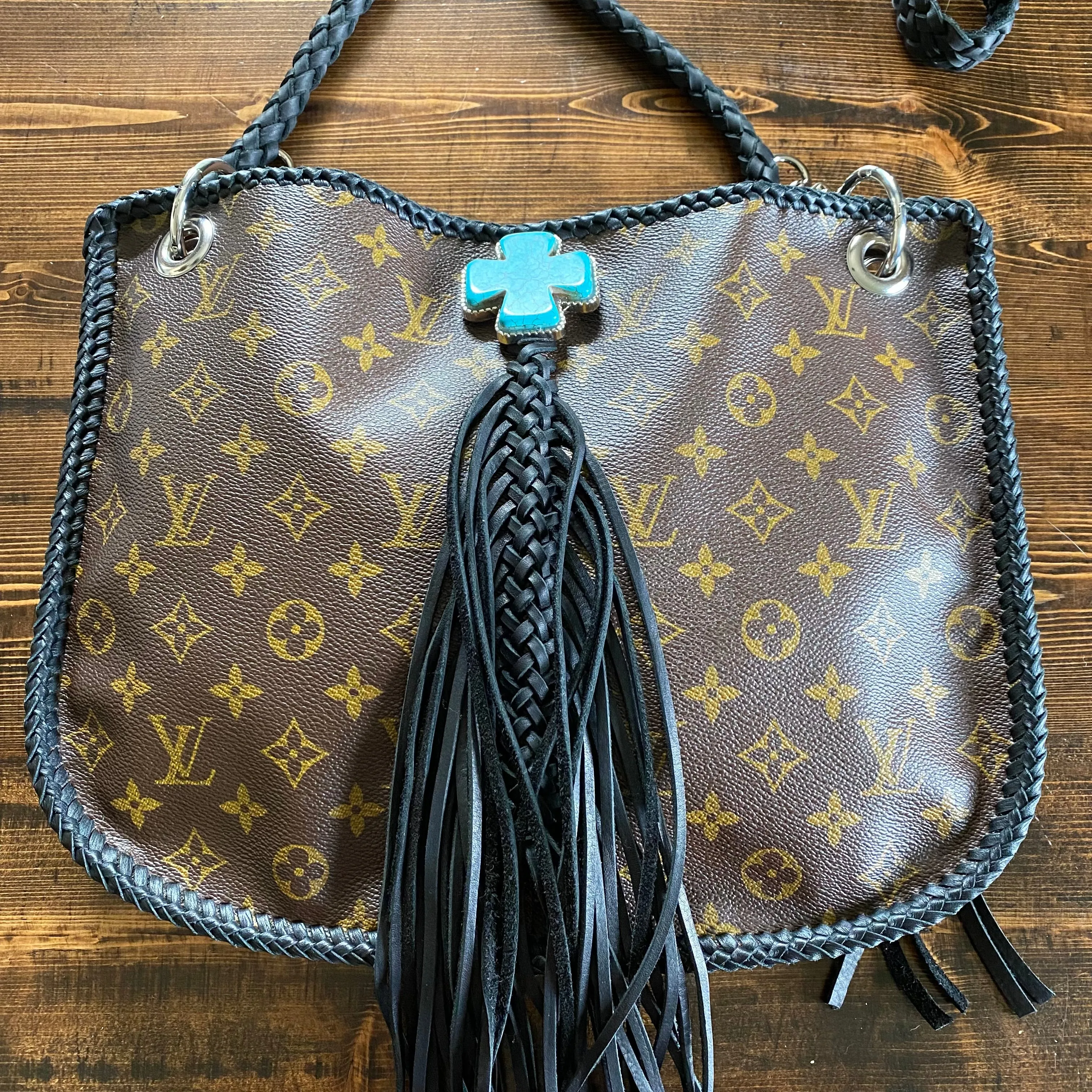 The XL Peacock - Black Monogram Hobo Crossbody - Silver Hardware