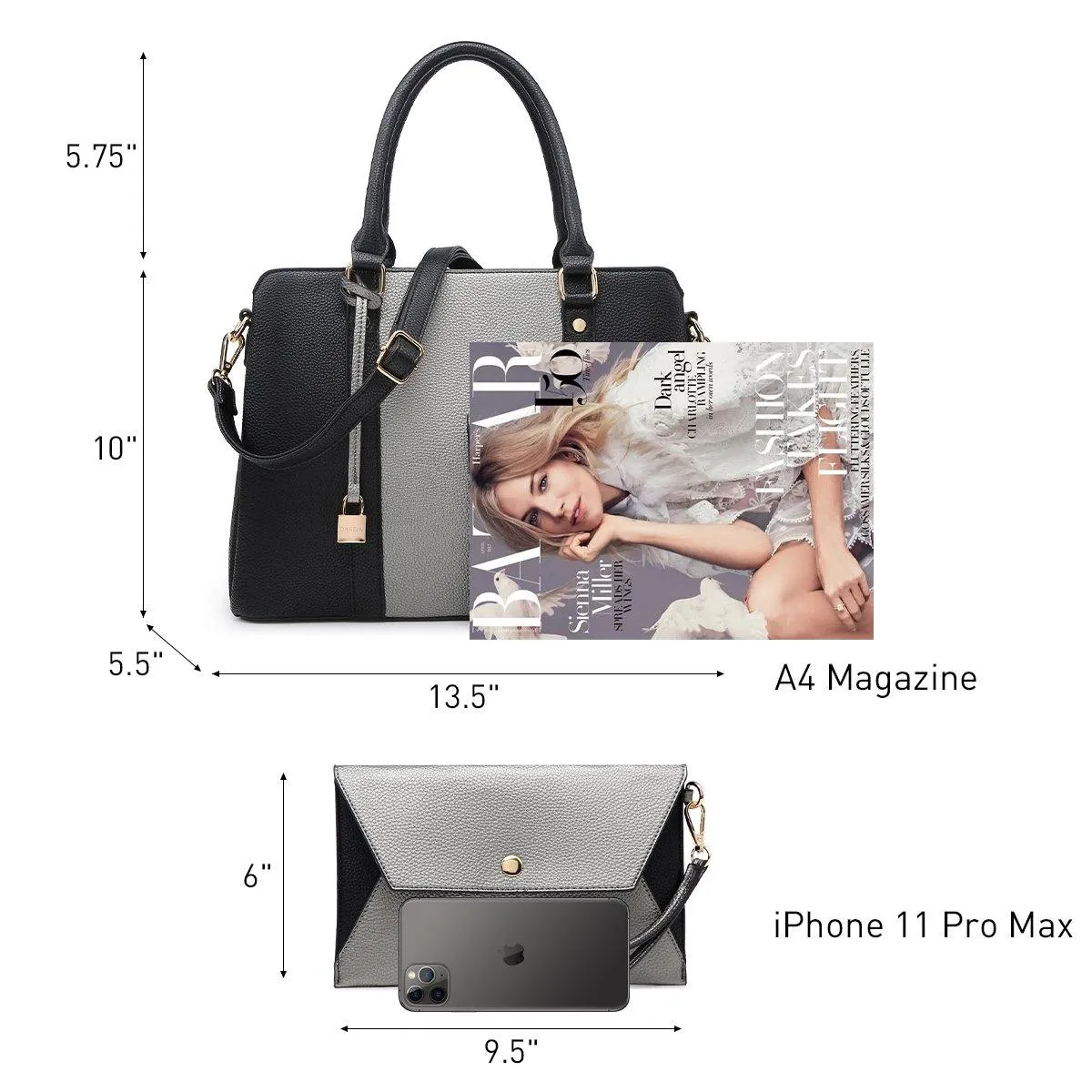 Two-Tone Padlock Satchel with Matching Wristlet