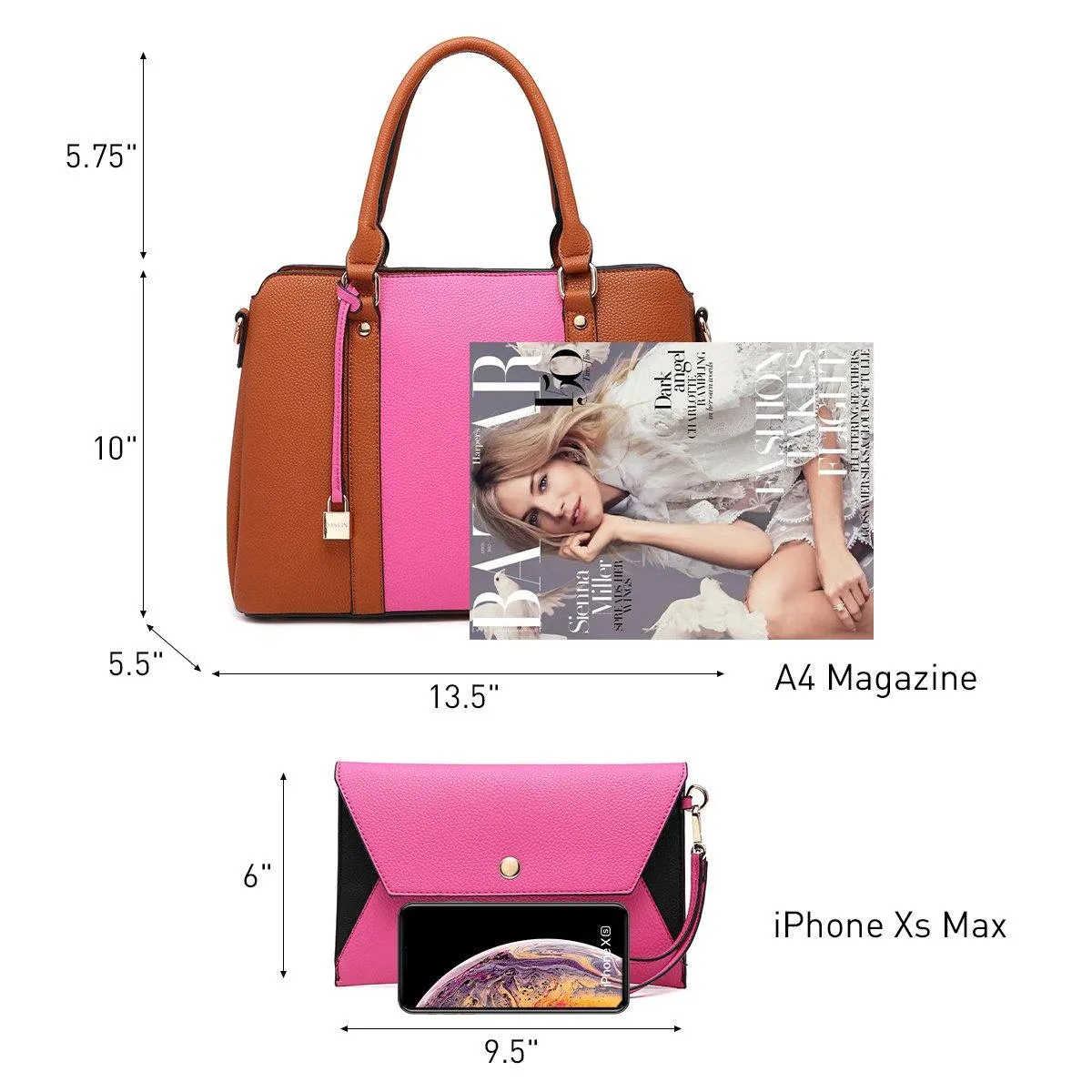 Two-Tone Padlock Satchel with Matching Wristlet