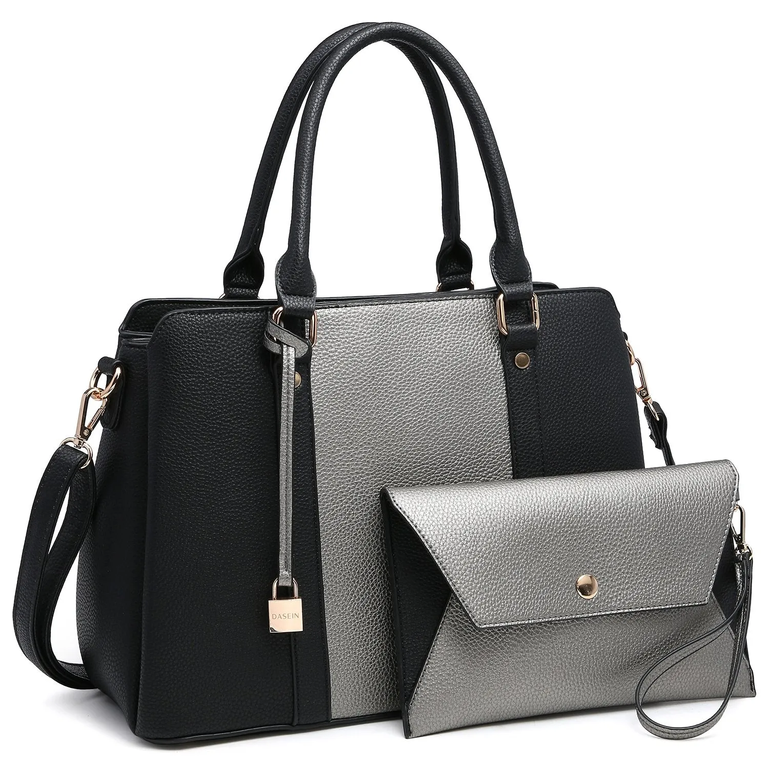 Two-Tone Padlock Satchel with Matching Wristlet