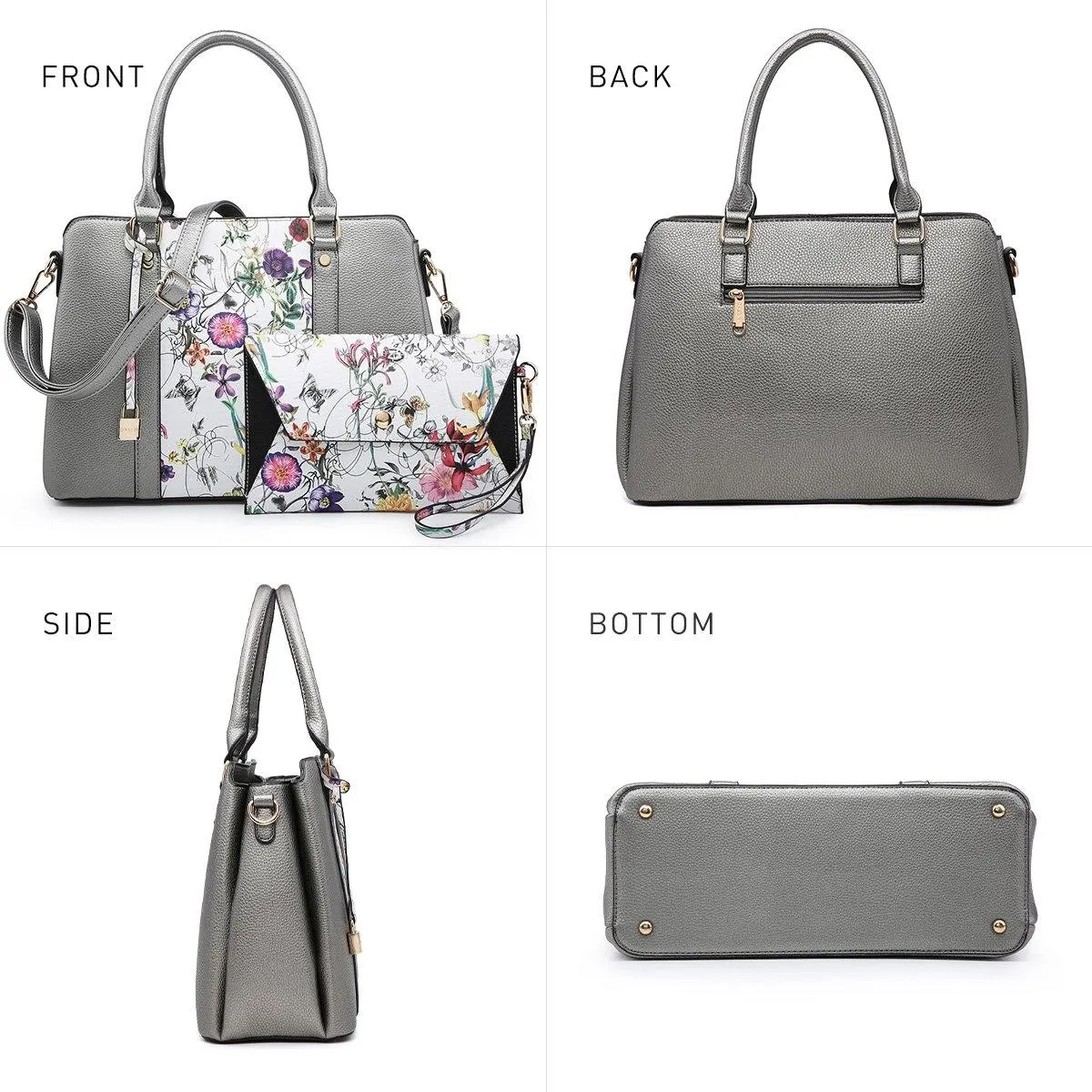 Two-Tone Padlock Satchel with Matching Wristlet