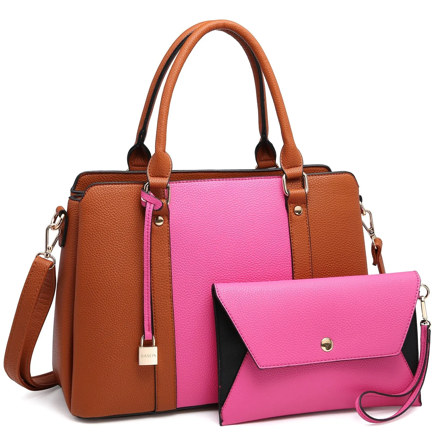 Two-Tone Padlock Satchel with Matching Wristlet