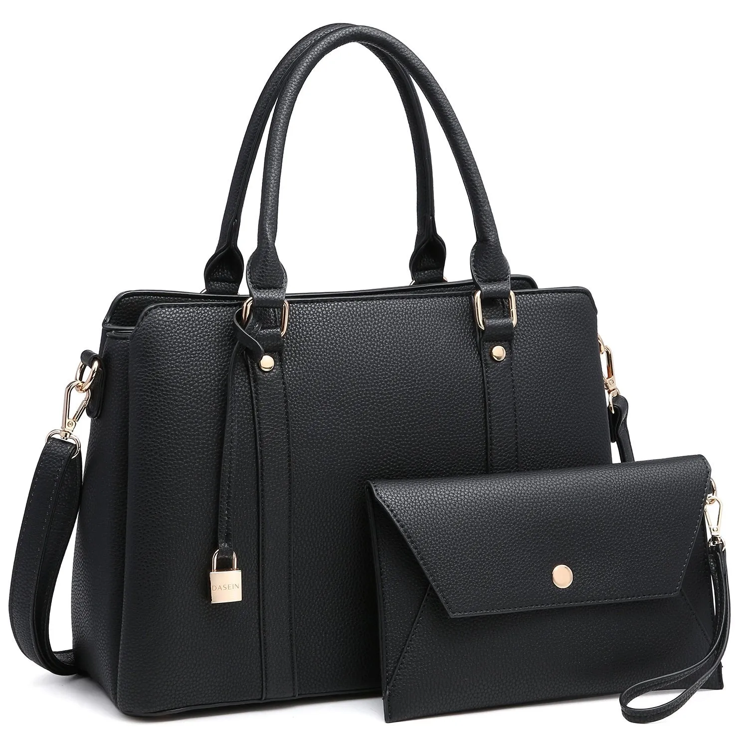 Two-Tone Padlock Satchel with Matching Wristlet