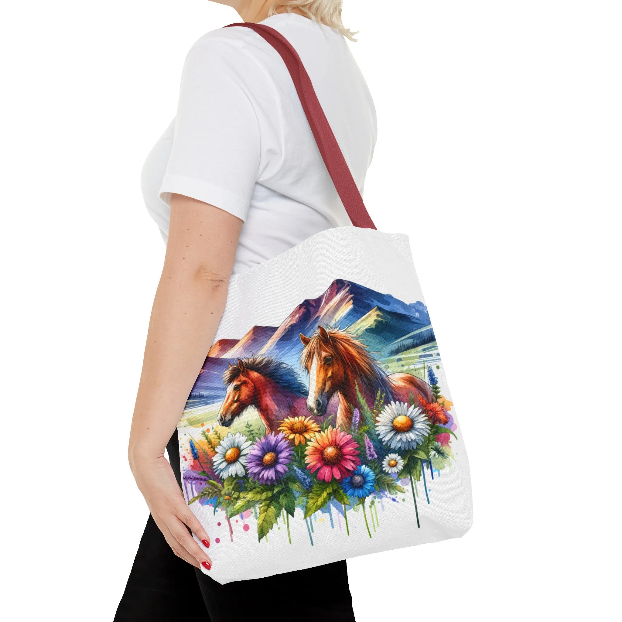 Wild horses and Wildflowers Tote Bag, Gift for her, Watercolour Tote Bag, Floral Tote Bag, Birthday gift for her, Wildflower Tote Bags