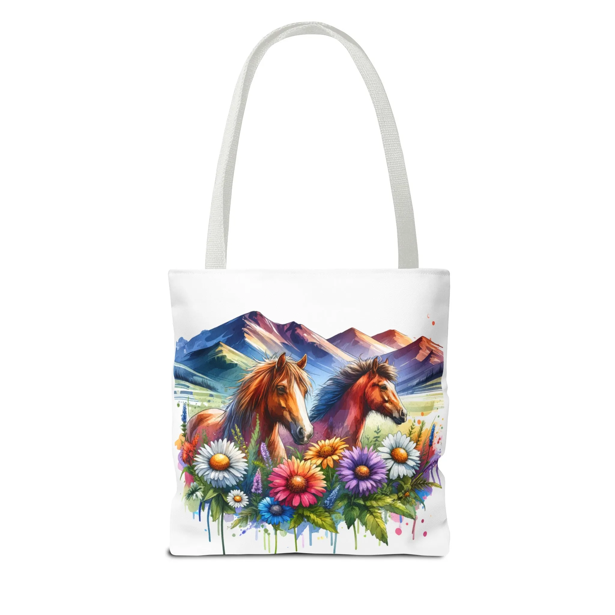 Wild horses and Wildflowers Tote Bag, Gift for her, Watercolour Tote Bag, Floral Tote Bag, Birthday gift for her, Wildflower Tote Bags