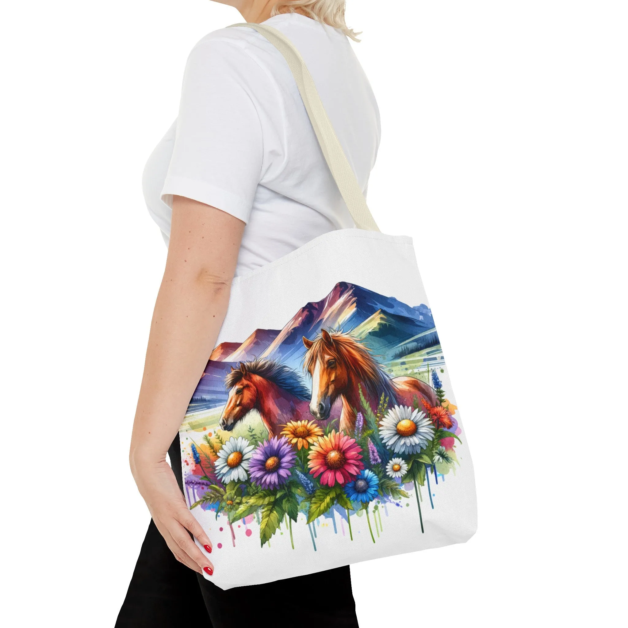 Wild horses and Wildflowers Tote Bag, Gift for her, Watercolour Tote Bag, Floral Tote Bag, Birthday gift for her, Wildflower Tote Bags