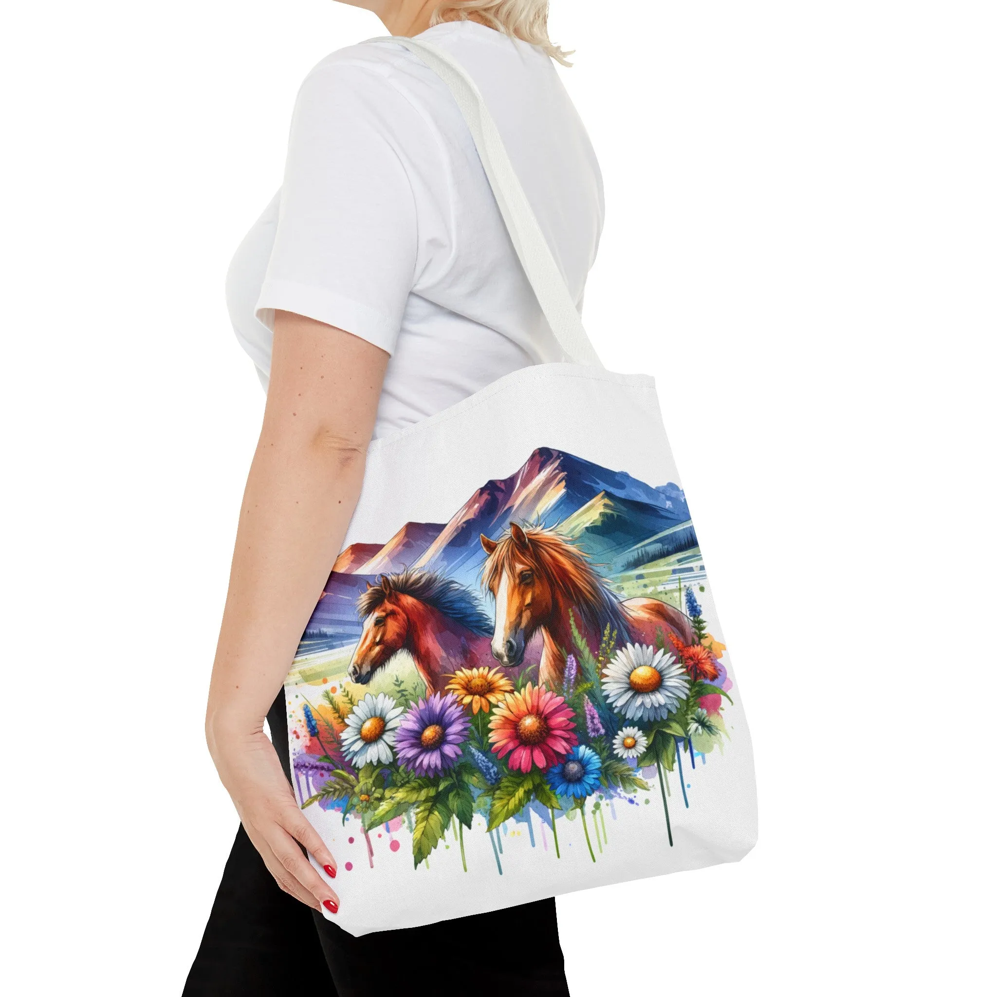 Wild horses and Wildflowers Tote Bag, Gift for her, Watercolour Tote Bag, Floral Tote Bag, Birthday gift for her, Wildflower Tote Bags