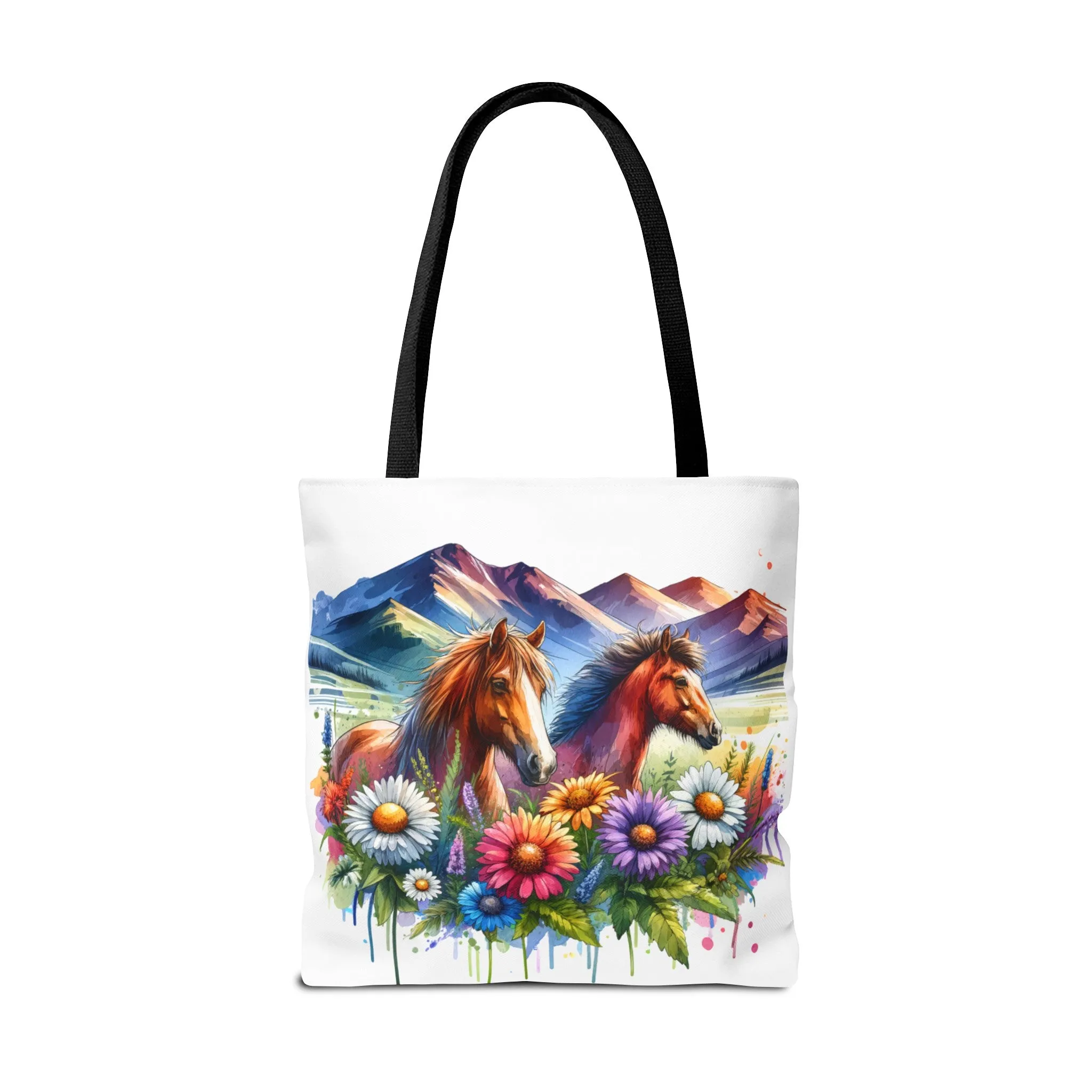 Wild horses and Wildflowers Tote Bag, Gift for her, Watercolour Tote Bag, Floral Tote Bag, Birthday gift for her, Wildflower Tote Bags