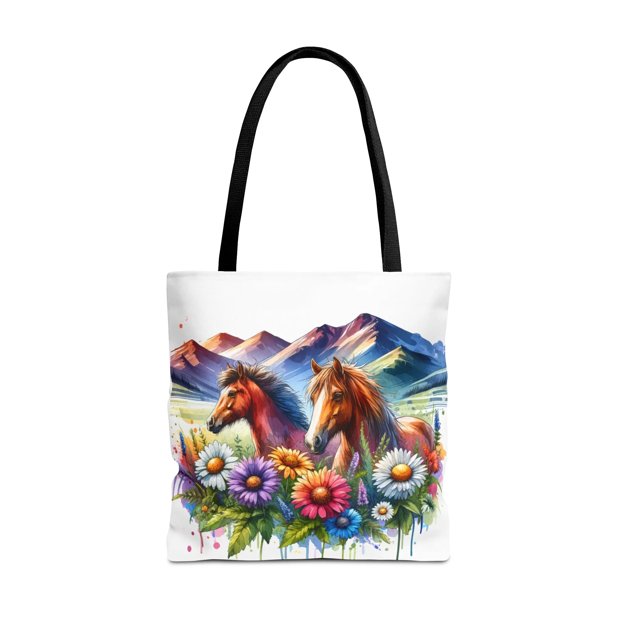 Wild horses and Wildflowers Tote Bag, Gift for her, Watercolour Tote Bag, Floral Tote Bag, Birthday gift for her, Wildflower Tote Bags