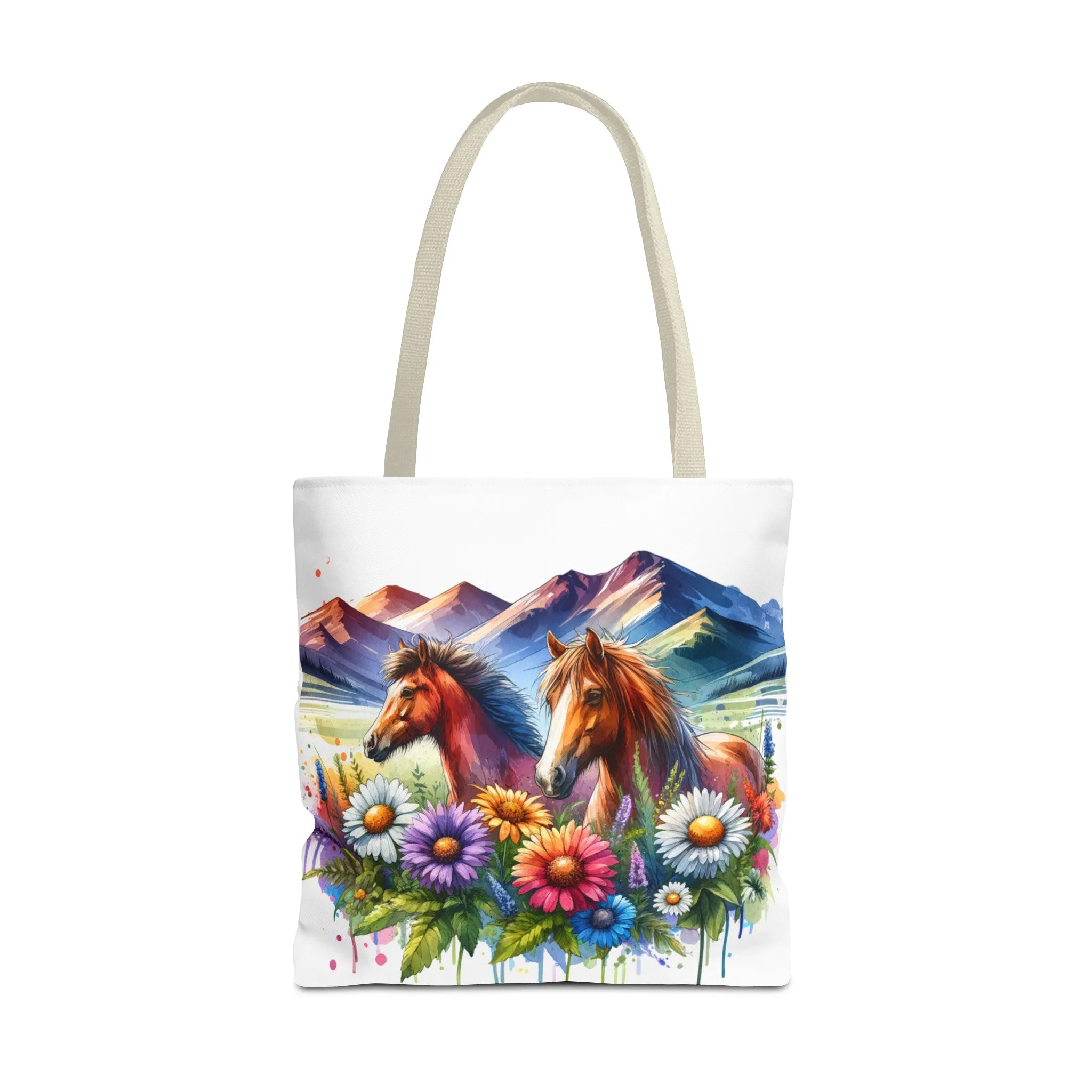 Wild horses and Wildflowers Tote Bag, Gift for her, Watercolour Tote Bag, Floral Tote Bag, Birthday gift for her, Wildflower Tote Bags