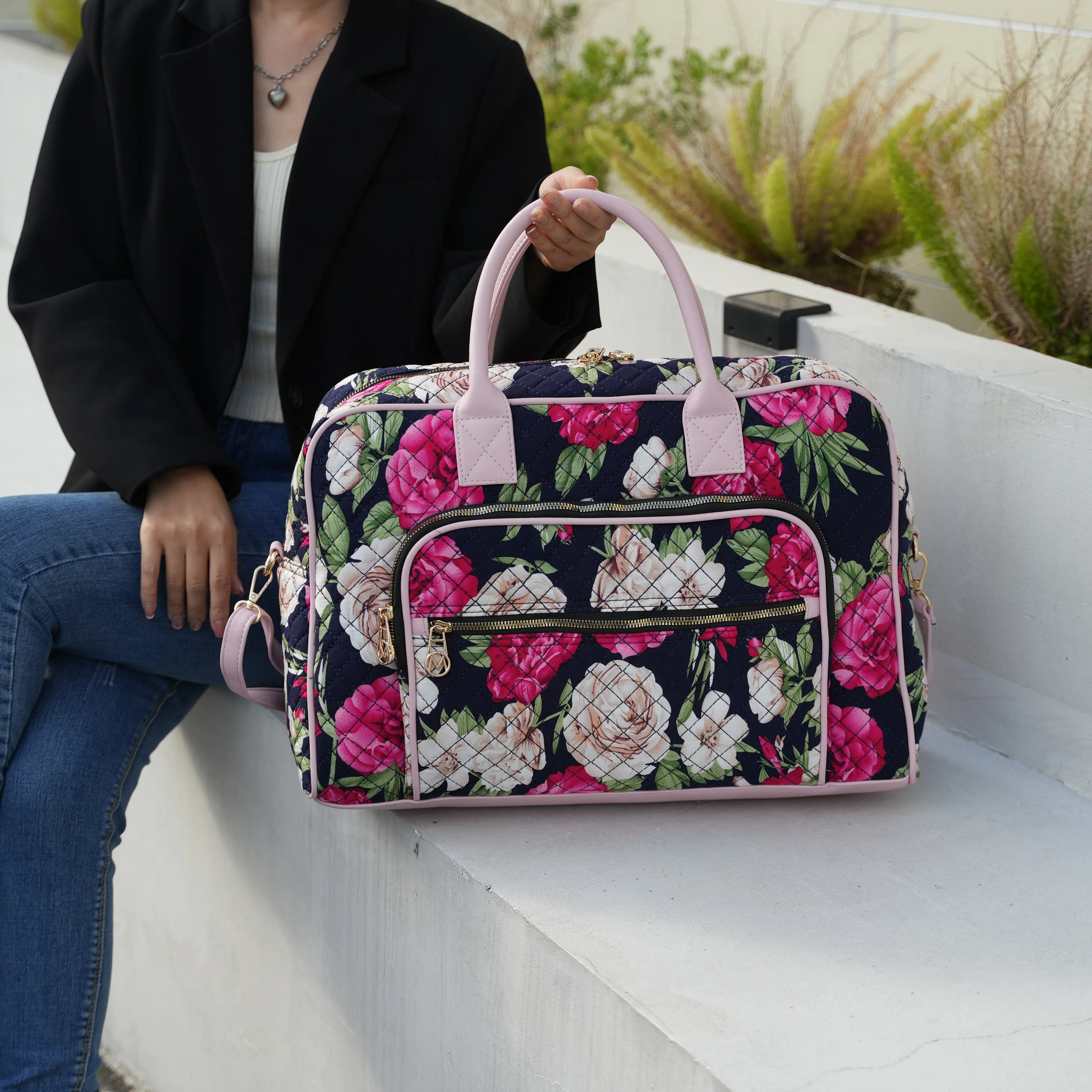 Zoe Quilted Cotton Weekender and Crossbody Bag